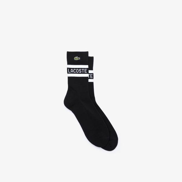Lacoste Unisex Çizgili Siyah Uzun Çorap