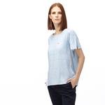 Lacoste Kadın Kayık Yaka Çizgili Açık Mavi T-Shirt