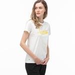 Lacoste Kadın Kayık Yaka Baskılı Beyaz T-Shirt