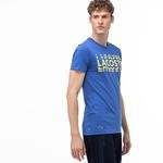 Lacoste Sport Erkek Bisiklet Yaka Baskılı Saks Mavi T-Shirt