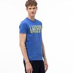 Lacoste Sport Erkek Bisiklet Yaka Baskılı Saks Mavi T-Shirt