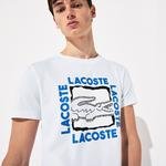 Lacoste Sport Erkek Bisiklet Yaka Baskılı Beyaz T-Shirt