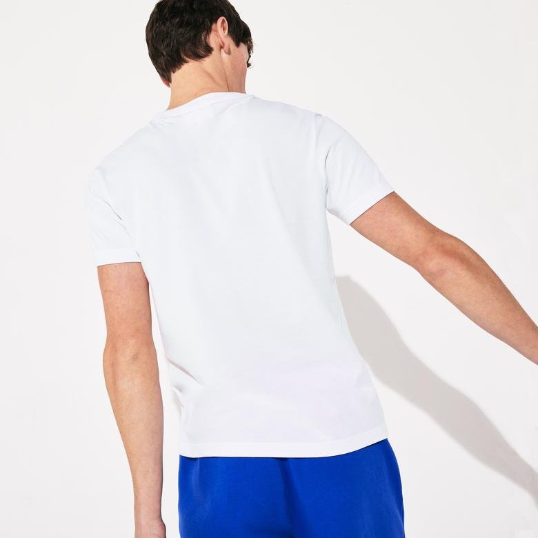 Lacoste Sport Erkek Bisiklet Yaka Baskılı Beyaz T-Shirt