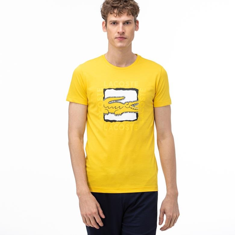Lacoste Sport Erkek Bisiklet Yaka Baskılı Sarı T-Shirt