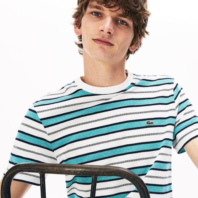 Lacoste Erkek Bisiklet Yaka Çizgili Renkli T-Shirt