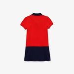 Lacoste Sport Çocuk Polo Yaka Blok Desenli Kısa Kollu Kırmızı - Lacivert Elbise