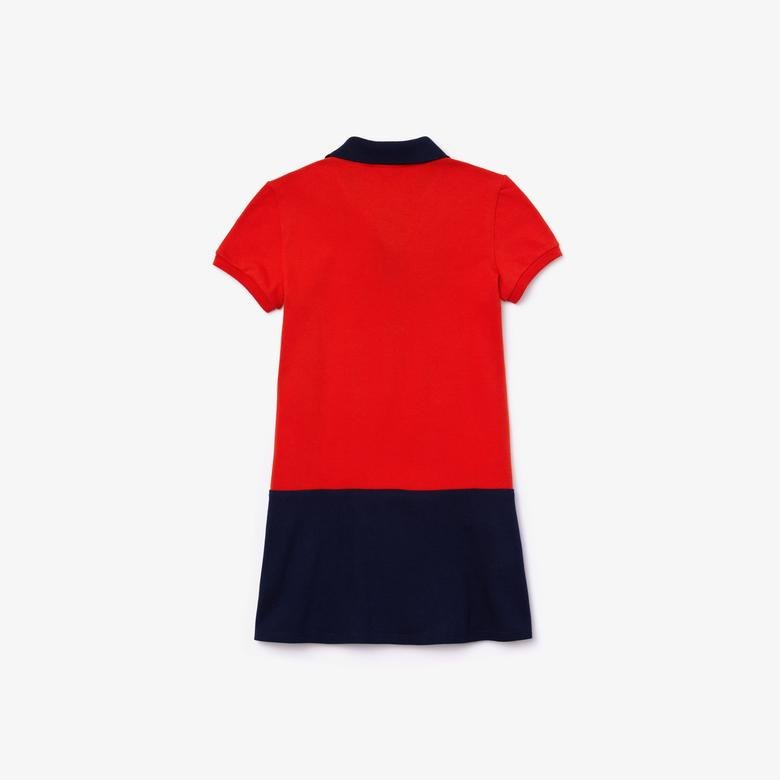 Lacoste Sport Çocuk Polo Yaka Blok Desenli Kısa Kollu Kırmızı - Lacivert Elbise