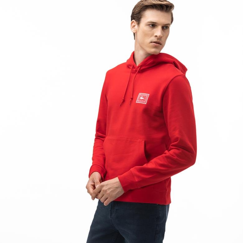 Lacoste Erkek Kapüşonlu Baskılı Kırmızı Sweatshirt