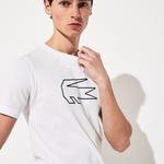 Lacoste Sport Erkek Bisiklet Yaka Timsah Baskılı Beyaz T-Shirt
