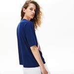 Lacoste Kadın Bisiklet Yaka Desenli Saks Mavi T-Shirt