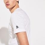 Lacoste Sport Erkek Bisiklet Yaka Timsah Baskılı Beyaz T-Shirt