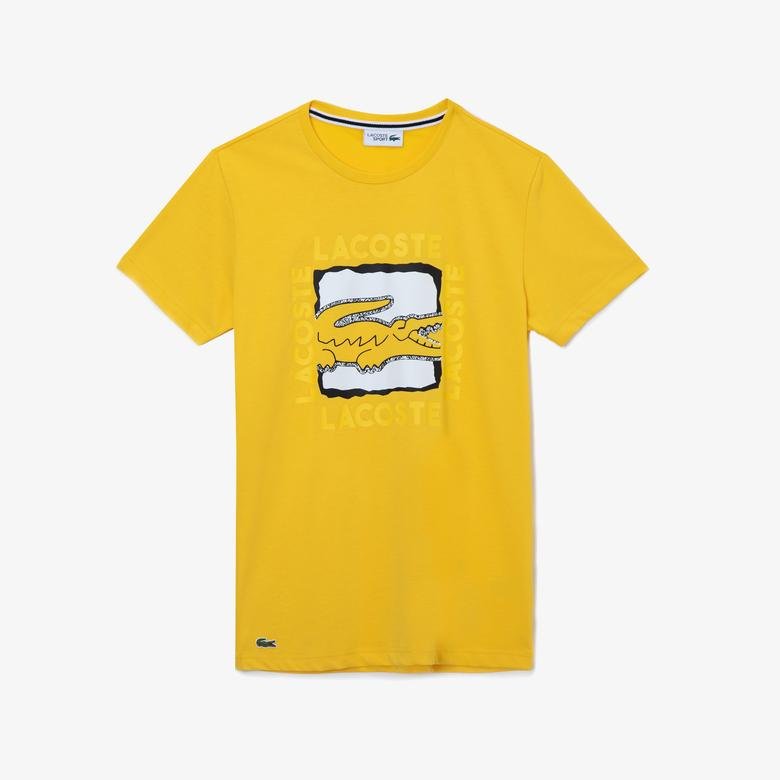 Lacoste Sport Erkek Bisiklet Yaka Baskılı Sarı T-Shirt