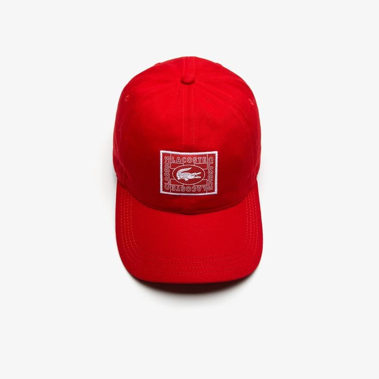 Lacoste Unisex Timsah Baskılı Kırmızı Şapka