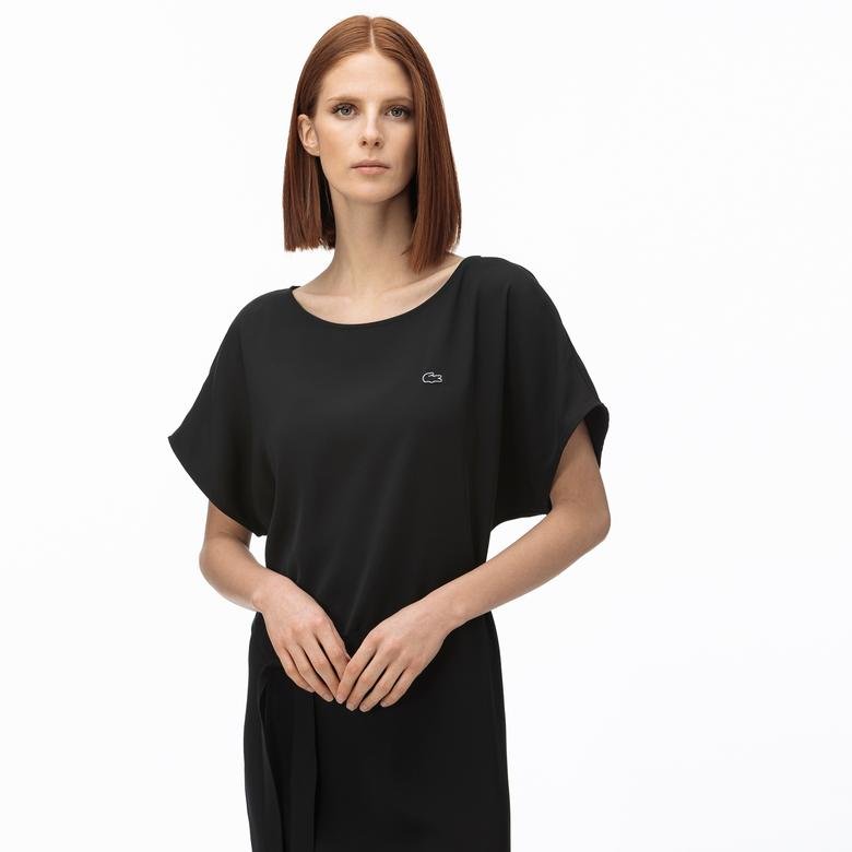 Lacoste Kadın Kayık Yaka Kısa Kollu Siyah Elbise