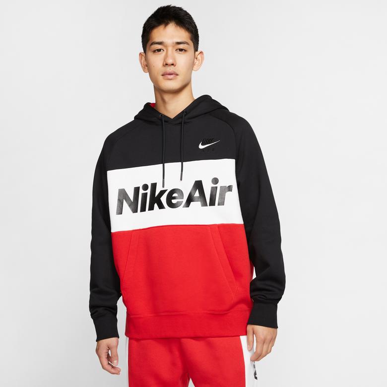 Nike Sportswear Air Erkek Siyah K rm z Kapu onlu Sweatshirt