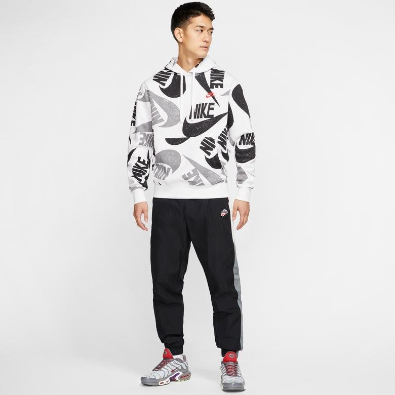 Nike Sportswear Club Erkek Beyaz-Siyah Kapüşonlu Sweatshirt