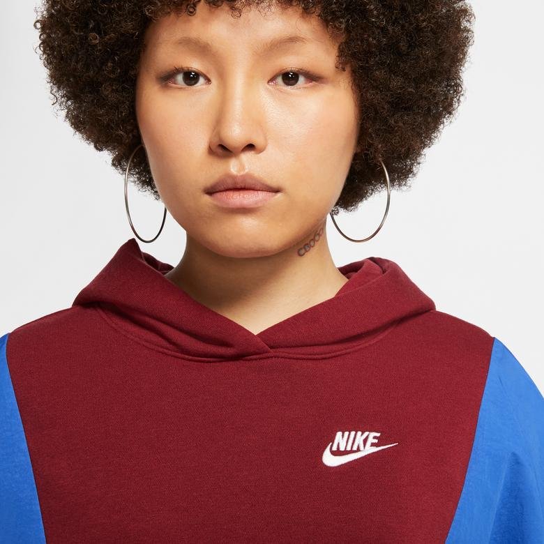 Nike Sportswear Kadın Bordo-Lacivert Kapüşonlu Sweatshirt