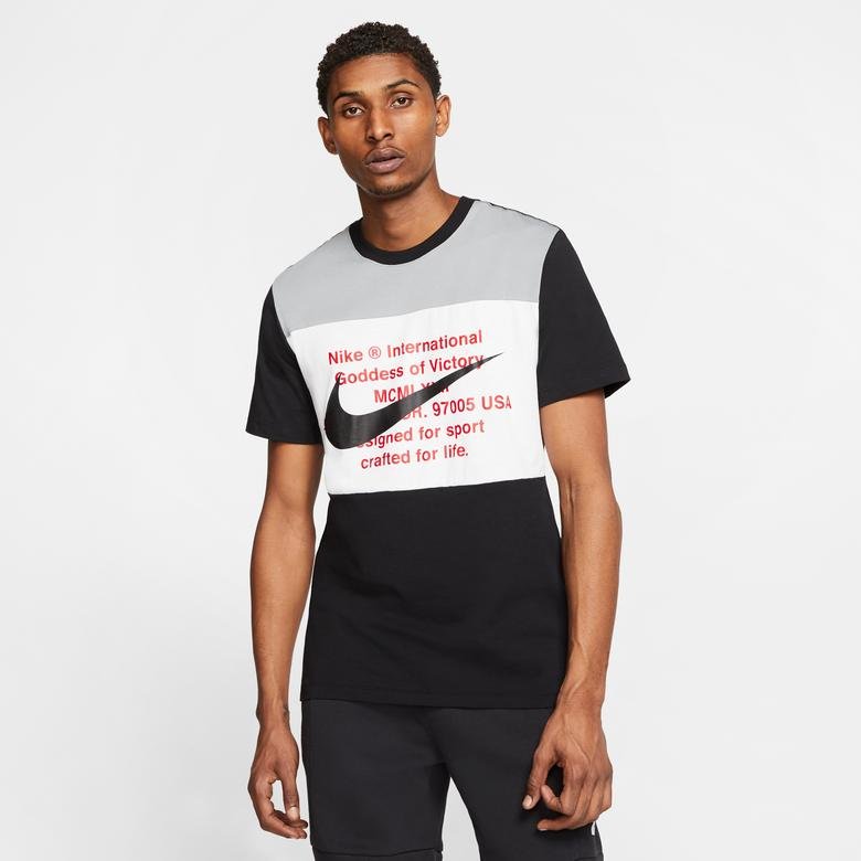 Nike Sportswear Swoosh Erkek Siyah-Gri T-Shirt