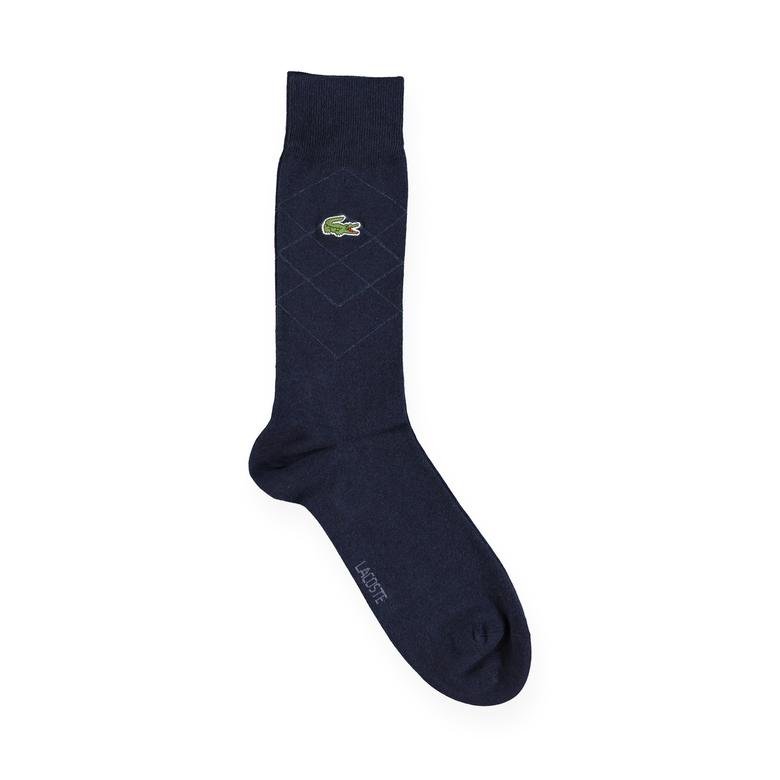 Lacoste Unisex Baklava Desenli Lacivert Çorap