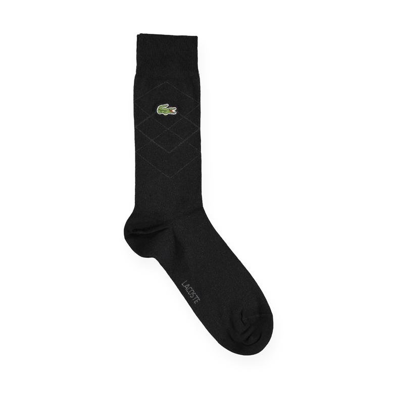 Lacoste Unisex Baklava Desenli Siyah Çorap