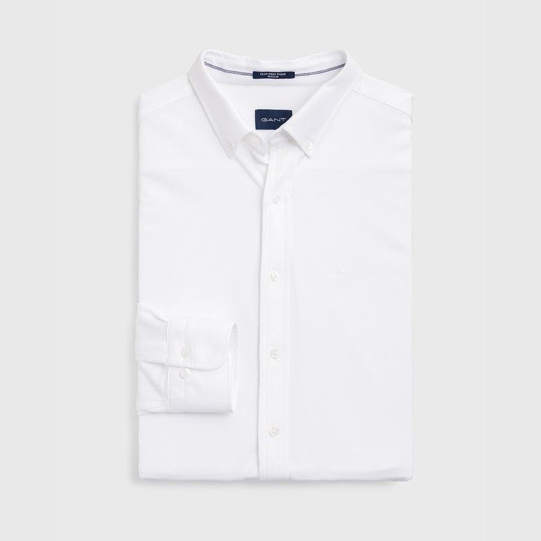 GANT Erkek Beyaz Regular Fit Düğmeli Yaka Tech Prep Gömlek
