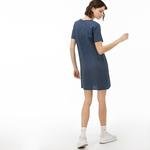 Lacoste Kadın Lacivert Çizgili Kısa Kollu Denim Elbise
