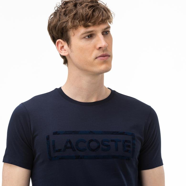 Lacoste Erkek Bisiklet Yaka Baskılı Lacivert T-Shirt