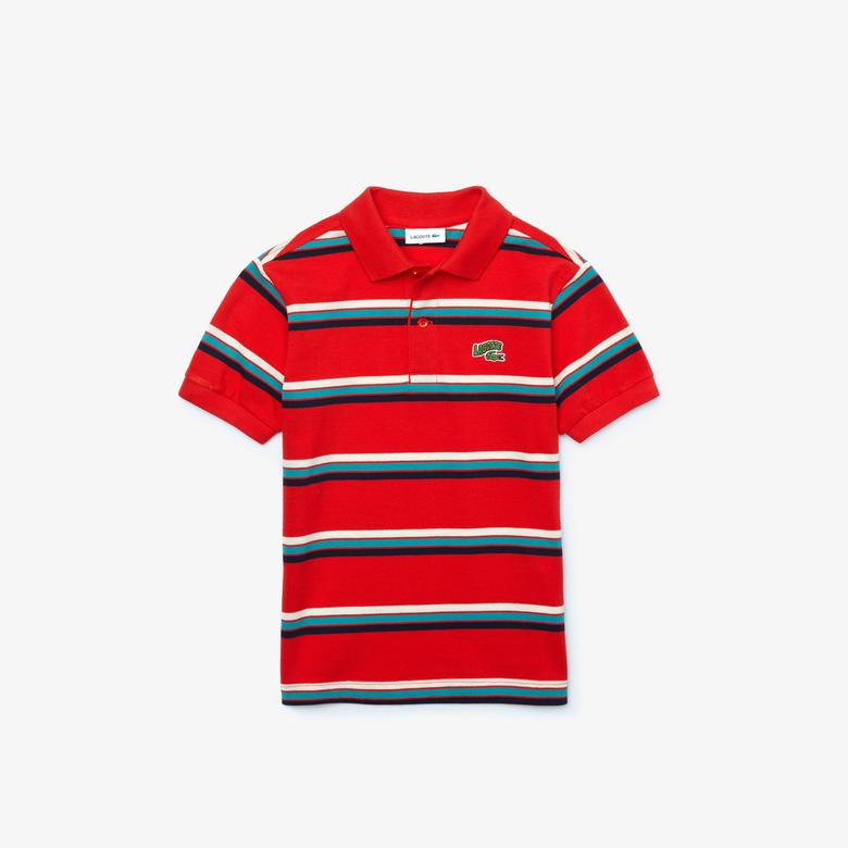 Lacoste Çocuk Çizgili Kırmızı Polo