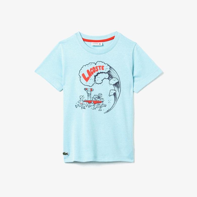 Lacoste Boys' Wave Print Crew Neck Flecked T-Shirt