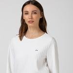 Lacoste Kadın Çizgili Bisiklet Yaka Uzun Kollu Beyaz T-Shirt