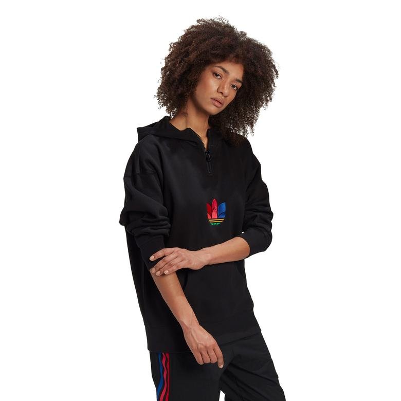 adidas Adicolor Halfzip Kapüşonlu Kadın Siyah Sweatshirt