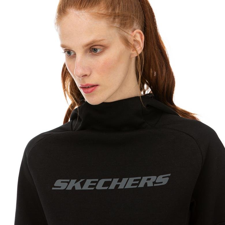 Skechers 2X I-Lock Siyah Kadın Kapüşonlu Sweatshirt