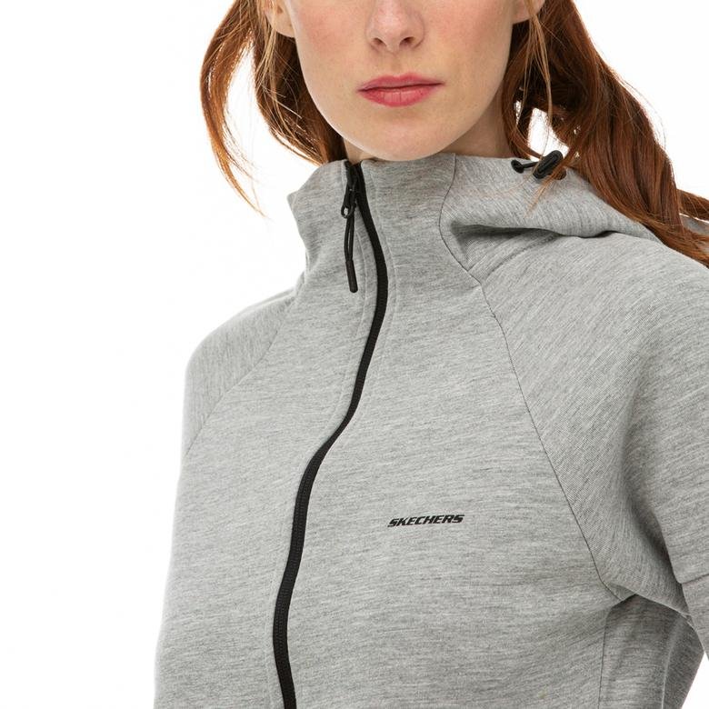 Skechers 2X I-Lock Gri Kadın Fermuarlı Kapüşonlu Sweatshirt