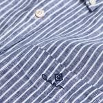 Gant Erkek Lacivert Regular Fit Düğmeli Yaka Çizgili Keten Gömlek