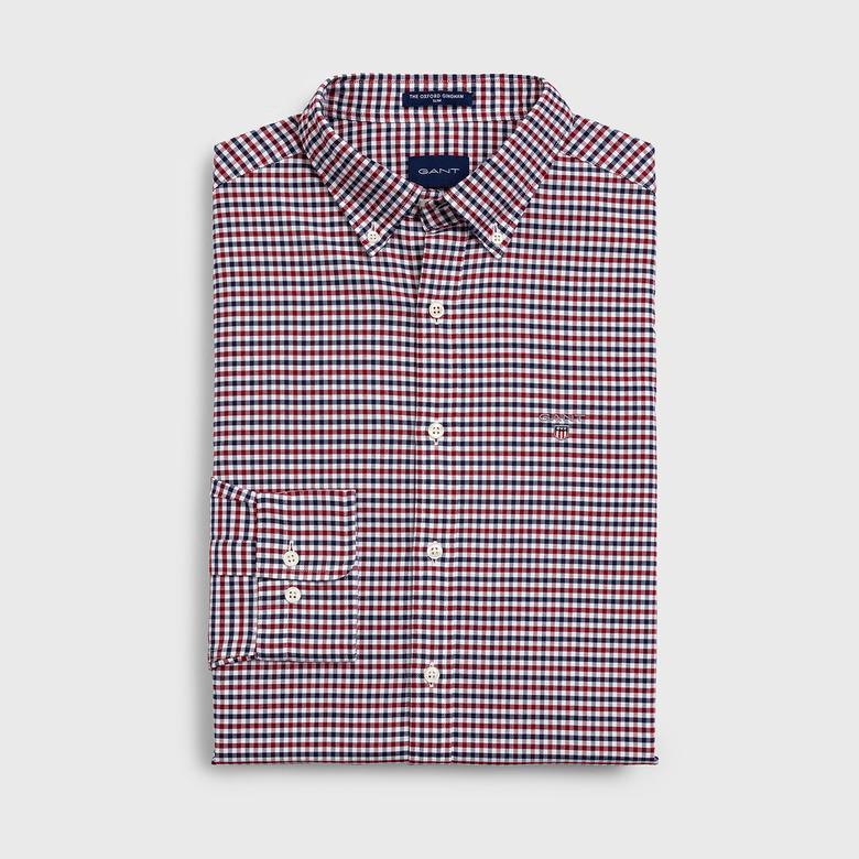 GANT Erkek Kırmızı Kareli Slim Fit Gömlek