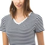 Nautica Kadın Lacivert Çizgili V-Yaka T-Shirt