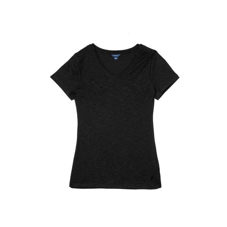 NAUTICA Kadın Siyah V-Yaka T-Shirt
