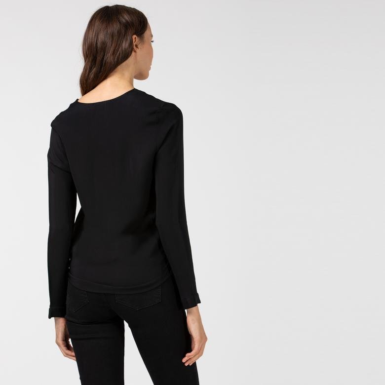 Lacoste Kadın V Yaka Uzun Kollu Siyah Bluz