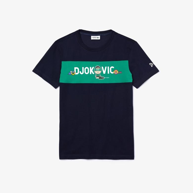 Lacoste Novak Djokovic X YSY Erkek Baskılı Bisiklet Yaka Lacivert T-Shirt