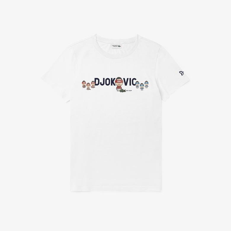 Lacoste Novak Djokovic X YSY Erkek Baskılı Bisiklet Yaka Lacivert - Beyaz T-Shirt