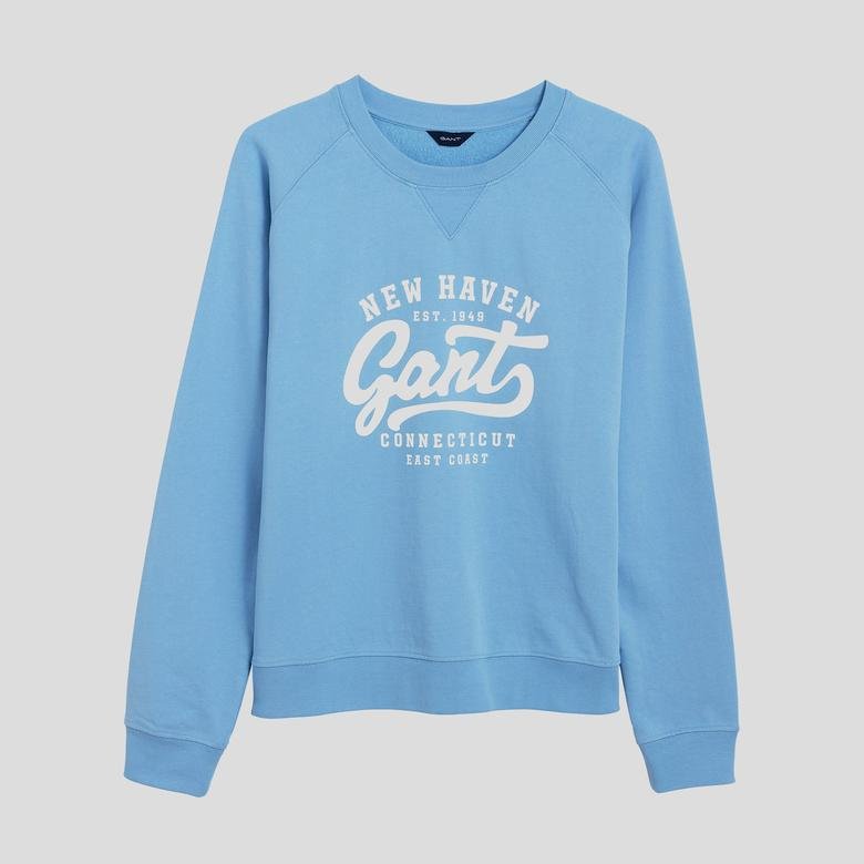 Gant Kadın Açık Mavi Regular Fit Logolu Sweatshirt