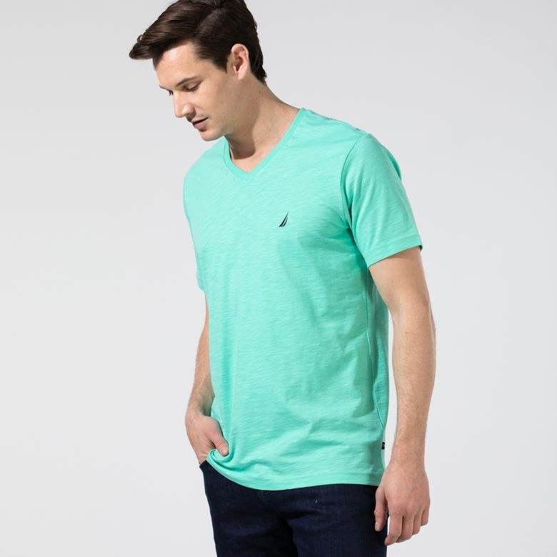 Nautica Erkek Yeşil V-Yaka T-Shirt