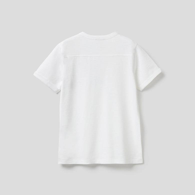 Benetton Yakası Düğmeli Cepli Erkek Çocuk Beyaz T-Shirt