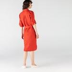Lacoste Kadın Regular Fit Keten Gömlek Yaka Kısa Kollu Kırmızı Elbise