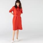 Lacoste Kadın Regular Fit Keten Gömlek Yaka Kısa Kollu Kırmızı Elbise