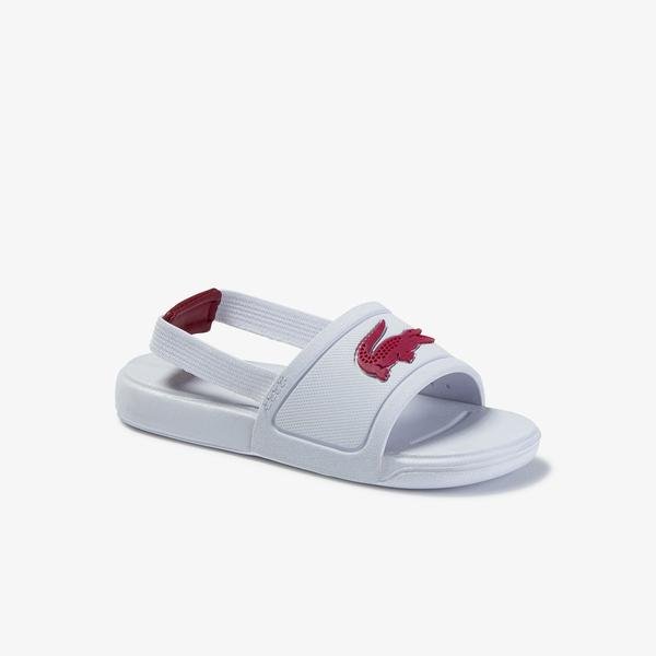 Lacoste L.30 Slide 120 1 Cui Çocuk Timsah Baskılı Beyaz - Koyu Pembe Sandalet