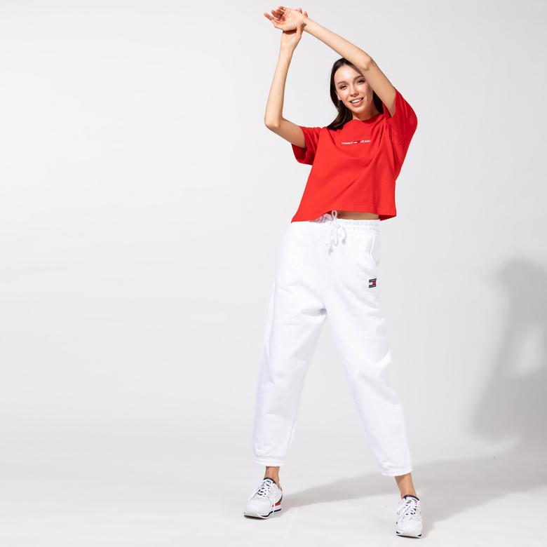 Tommy Hilfiger TJW Linear Logo Kadın Kırmızı T-Shirt