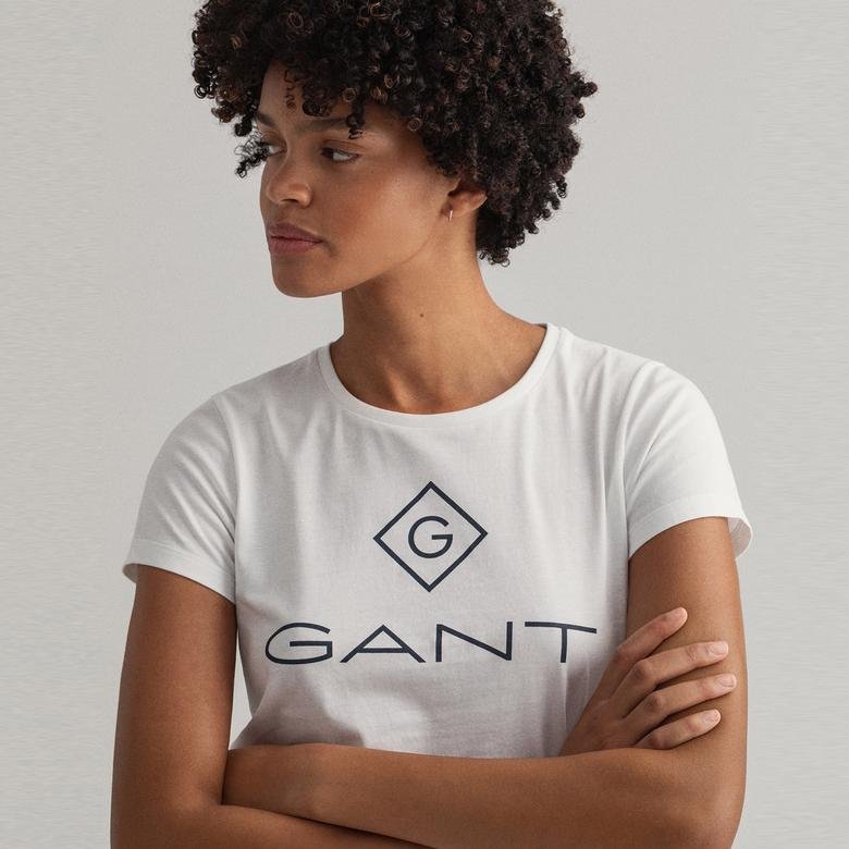 Gant Kadın Beyaz Regular Fit Baskılı T-shirt