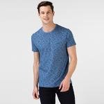 Lacoste Erkek Slim Fit Bisiklet Yaka Desenli Mavi T-Shirt
