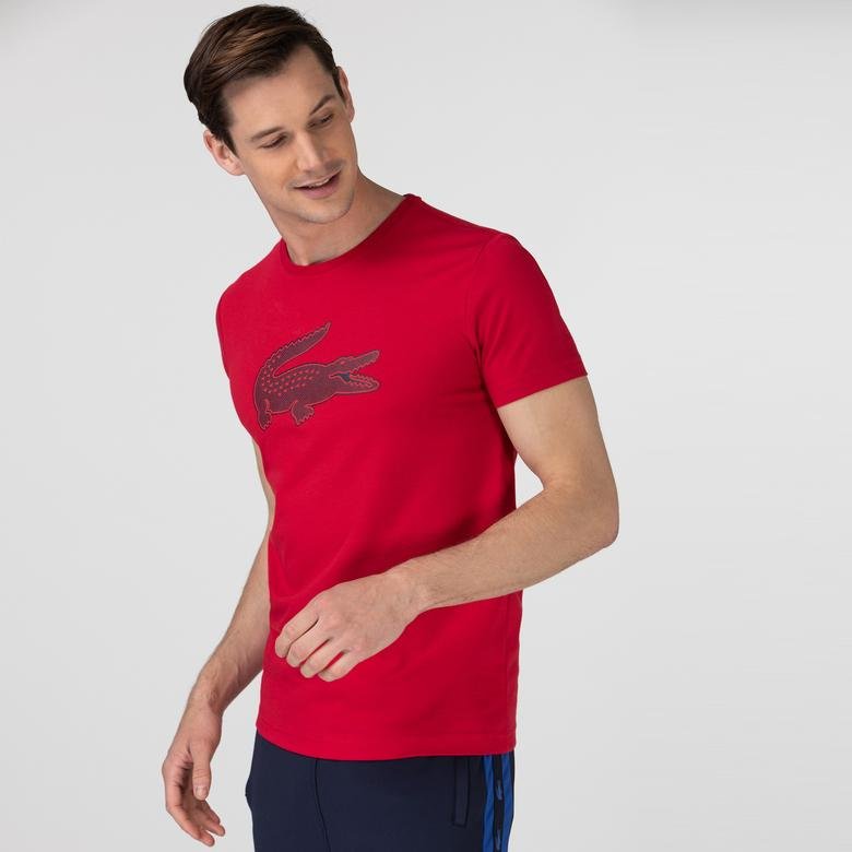 Lacoste Sport Erkek Bisiklet Yaka Baskılı Kırmızı T-Shirt